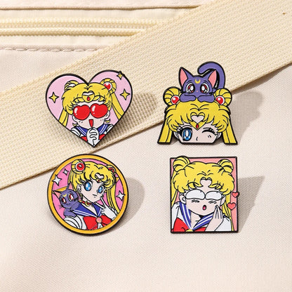 Sailor Moon Heart Enamel Pins - Cartoon Metal Brooch Badges for Backpacks & Clothing