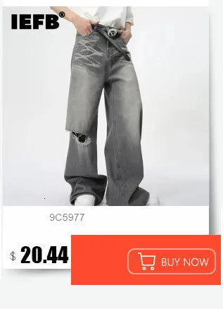 IEFB Men’s Summer Denim Jeans – Washed Blue Straight Loose Wide-Leg Casual Pants