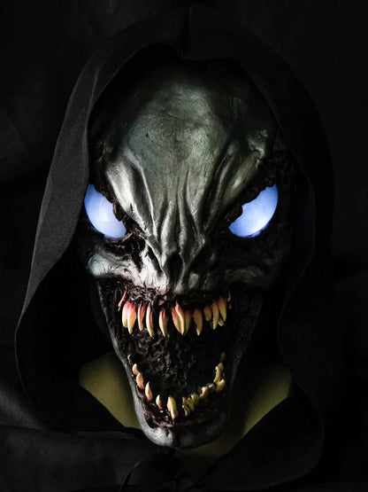 Halloween Demon Latex Mask – Scary Exorcist Smile White Eyes Costume & Party Accessory