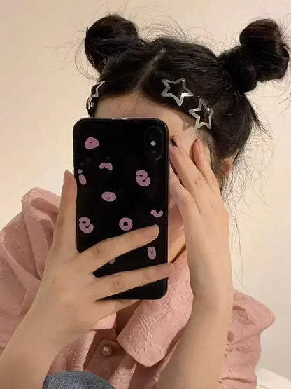 2/50PCS Y2K Silver Star Hair Clips – Filigree Metal Snap Hairpins for Girls, Nickel-Free Hair Jewelry Barrettes
