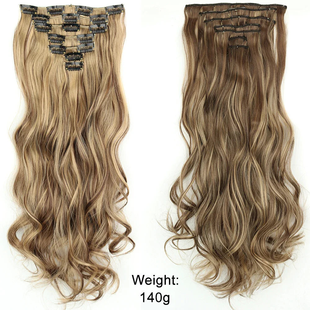 Women’s 7Pcs Hair Extensions with 16 Clips – Natural Black Straight Ombre Hairpiece