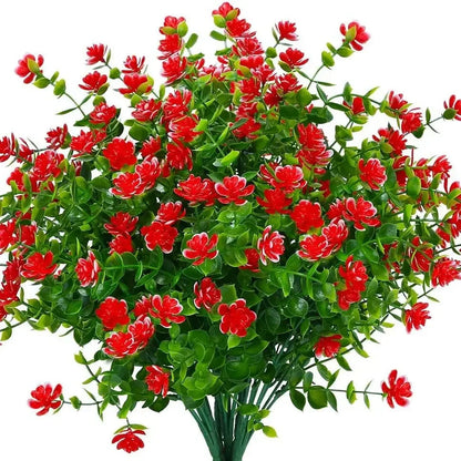 4 Bundles UV Resistant Artificial Plants – Faux Bushes Plastic Flowers for Outdoor Garden, Porch, Wedding & Farmhouse Decor