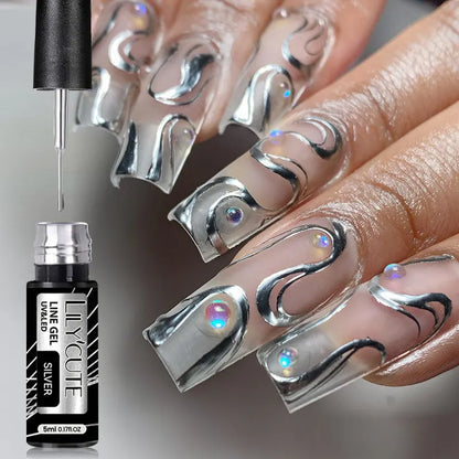 LILYCUTE 5ml Silver Metallic Liner Gel Polish – Super Bright UV Nail Art Stripe & Drawing Paint Varnish, Mirror Effect Graffiti Gel