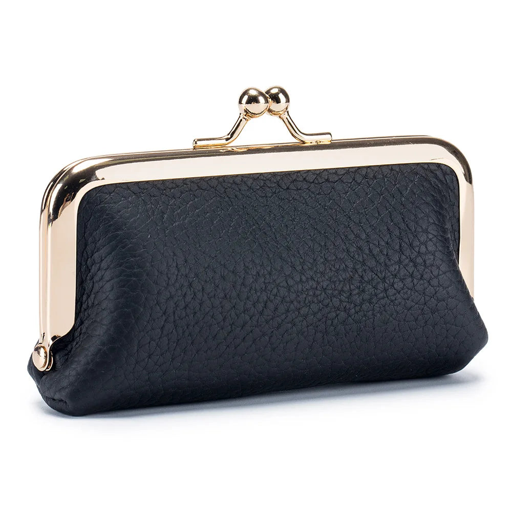 Genuine Leather Clip Wallet Bag – Cowhide Small Handbag for Coins, Car Keys, Lipstick & Earphone Storage, Women’s Pouch Case