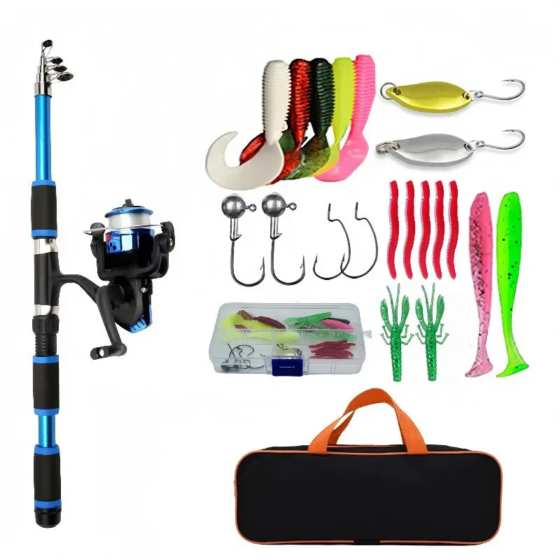 Telescopic Fishing Pole Set - Spinning Rod & Reel Combo with Baits, Hooks & Travel Kit