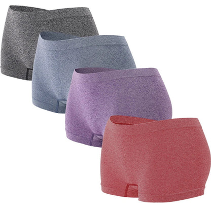 4pcs Women’s Boxer Underwear — Comfortable Solid Color Hipster Boyshort Panties for Sports & Everyday Wear
