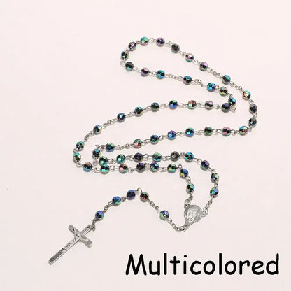 Vintage Cross Rosary Necklace – Fashion Beaded Chain with Jesus Crucifix & Virgin Mary Pendant Religious Jewelry for Men & Women