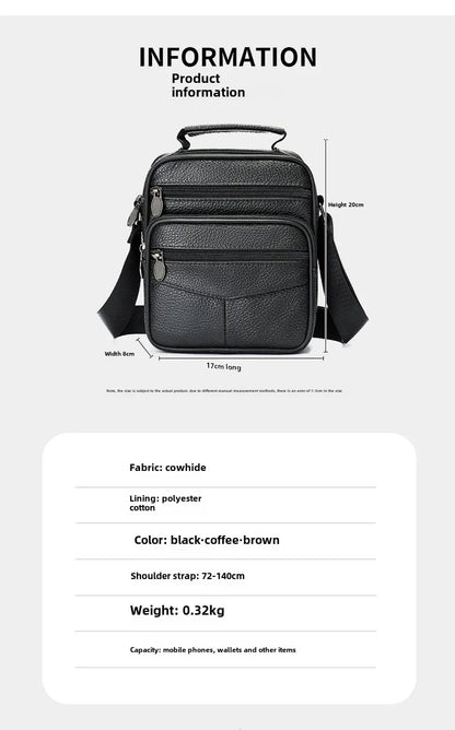 Men’s Genuine Leather Crossbody Bag – Small Outdoor Casual Bag for Motorcycle and Daily Use