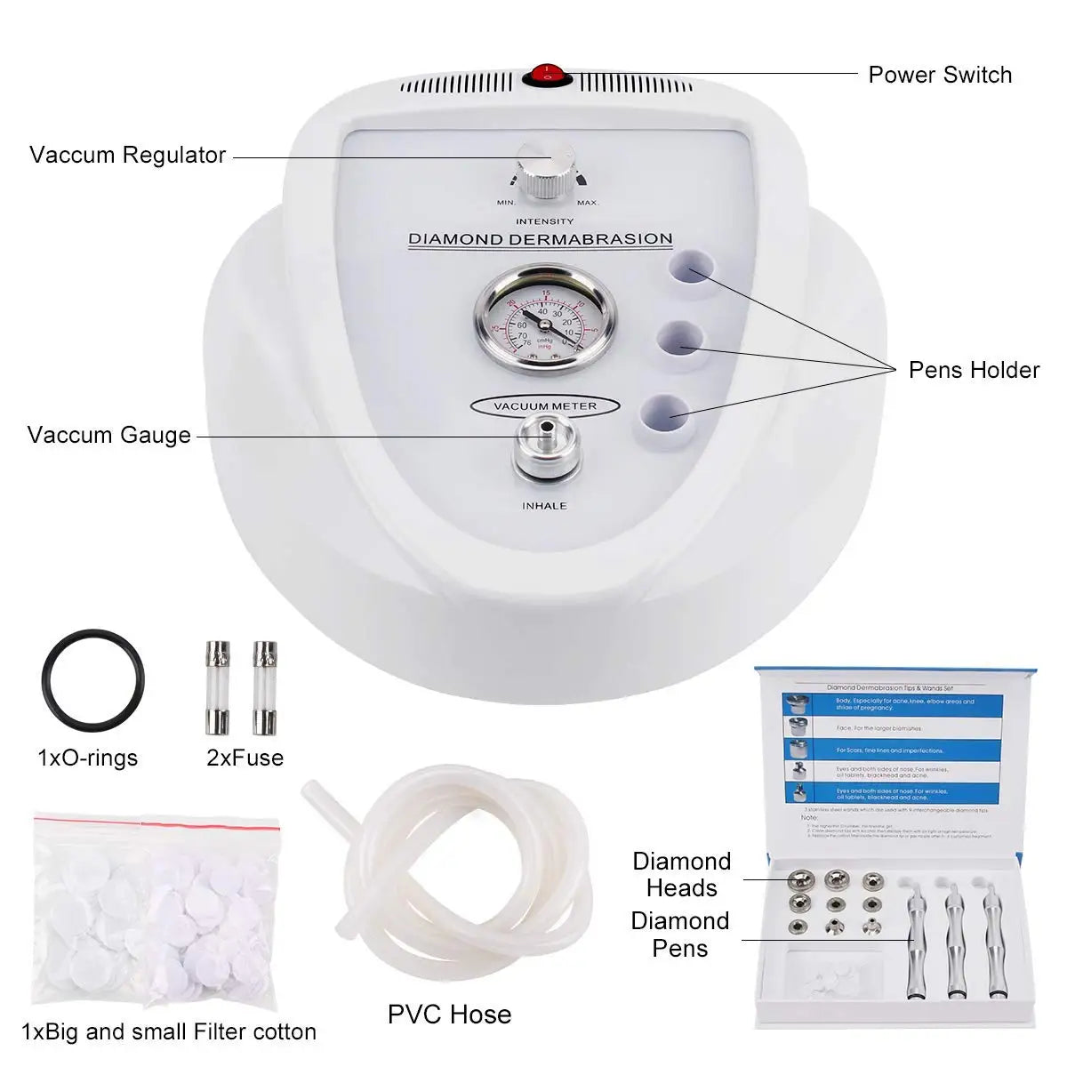 Diamond Microdermabrasion Machine – 65-68cmHg Suction Professional Facial Skin Care Equipment for Home Use