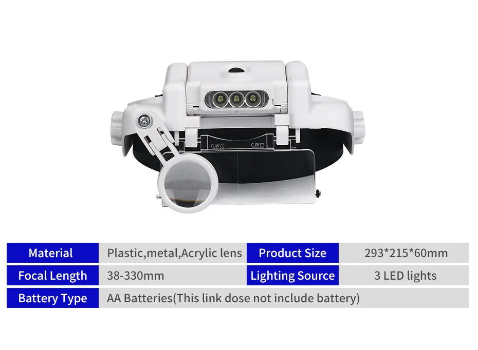 LED Headband Magnifier with 8x Lenses – Hands-Free Magnifying Glass for Jewelry, Watch & Electronic Repair