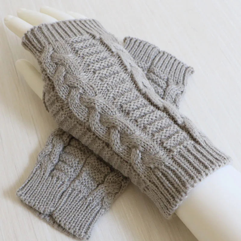 Women’s Stylish Winter Fingerless Gloves — Hand Warmer Arm Crochet Knitting Faux Wool Mittens with Twist Pattern