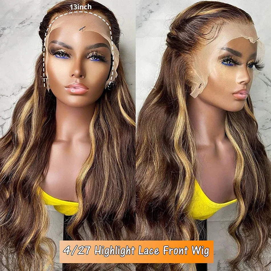 Highlight Blonde Body Wave Wig – 13x6 HD Lace Frontal, Human Hair 13x4 Lace Front Wig