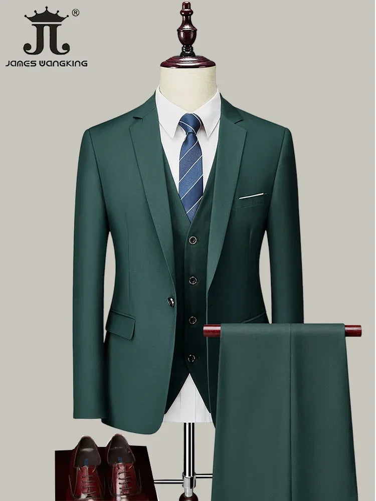 Men's 3 Piece Suit Set - Solid Color Formal Business Jacket Vest Pants Wedding Groom Party Tuxedo Outfit M-6XL