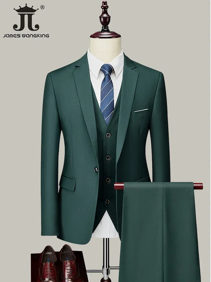 Men's 3 Piece Suit Set - Solid Color Formal Business Jacket Vest Pants Wedding Groom Party Tuxedo Outfit M-6XL
