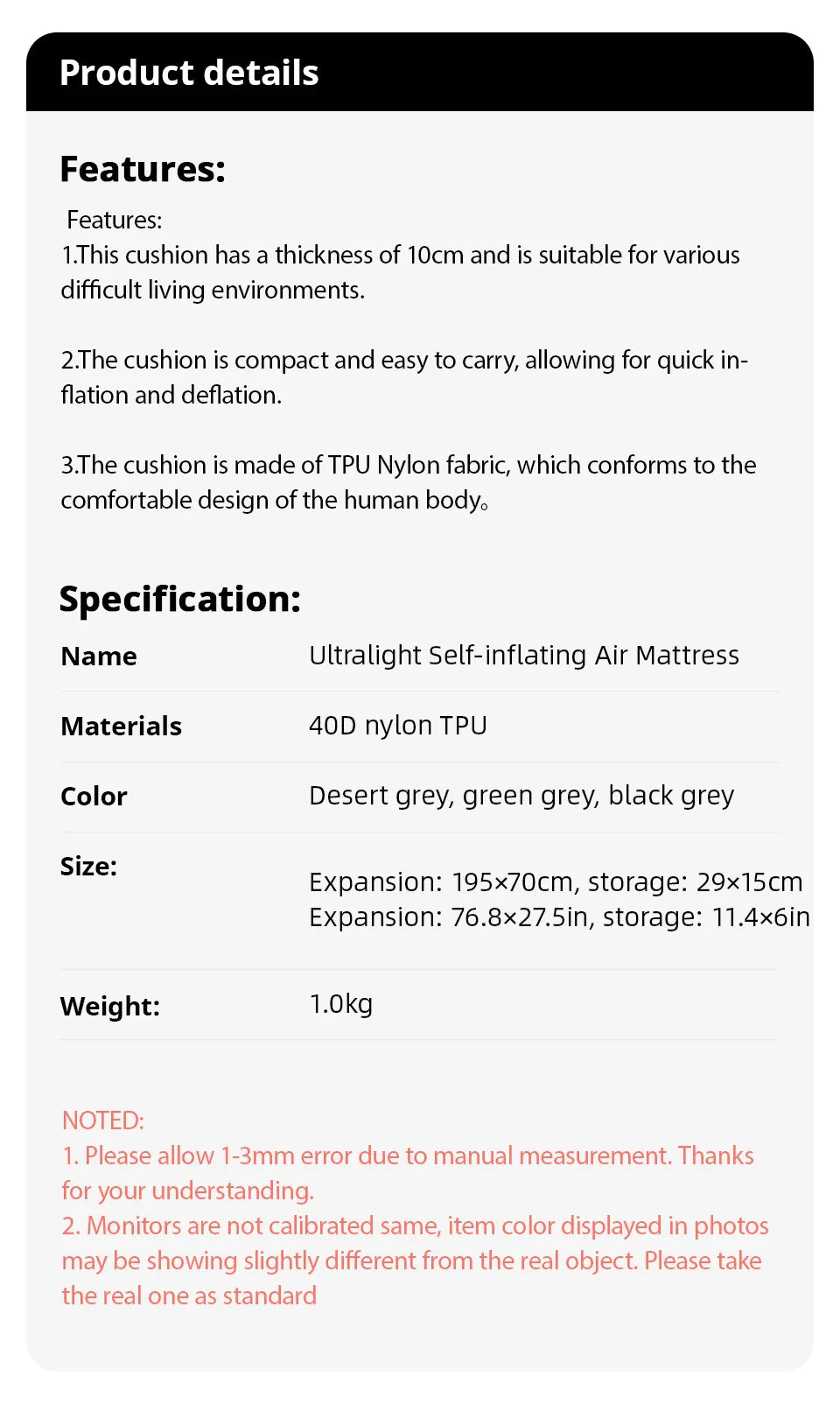 Thick Ultralight Self-Inflating Camping Mattress - Outdoor Air Mattress with Built-In Pump for Travel, Hiking, Fishing
