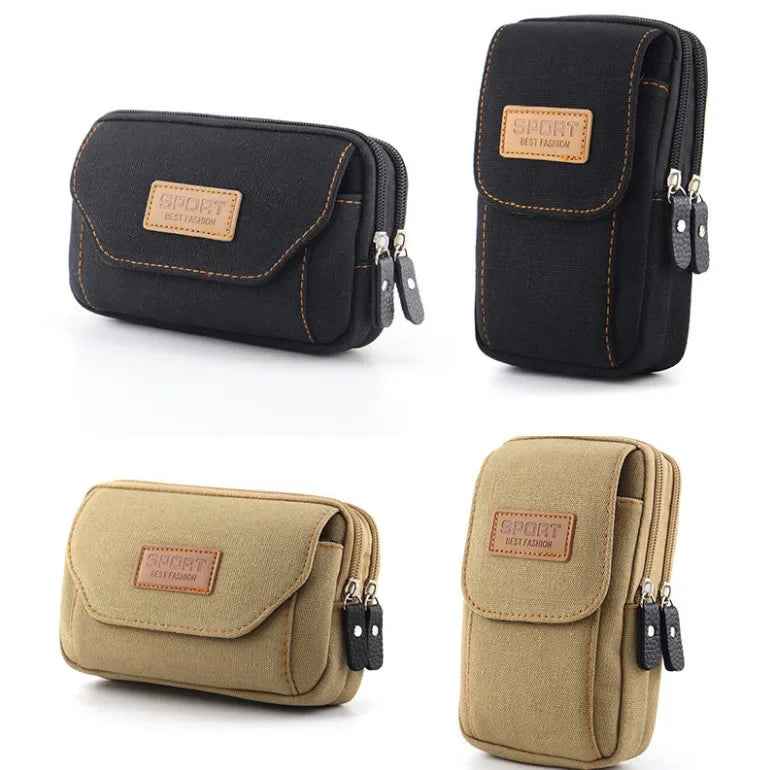 6.5" Men’s Canvas Waist Pack – Soft Pouch Belt Bag for Running, Travel & Camping