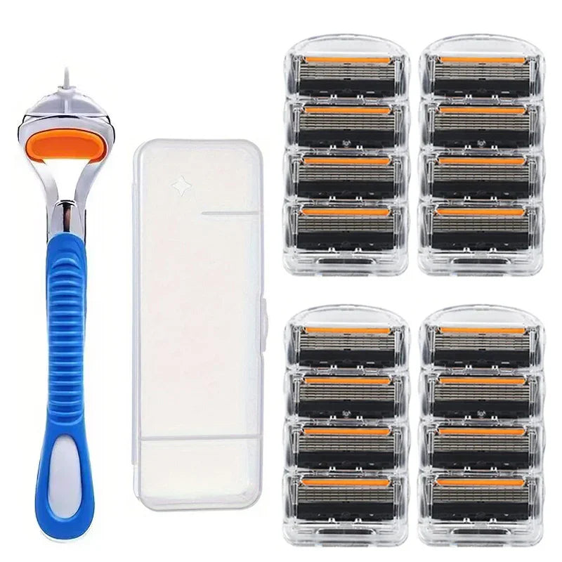 Men’s Vintage Fusion Safety Razor – Manual Shaver with Replacement Blade Cartridges for Face Hair Removal