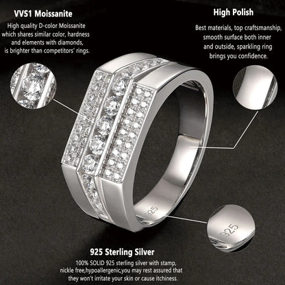 Newshe Full Moissanite Wedding Band for Men – 925 Sterling Silver Pave Engagement & Eternity Promise Ring