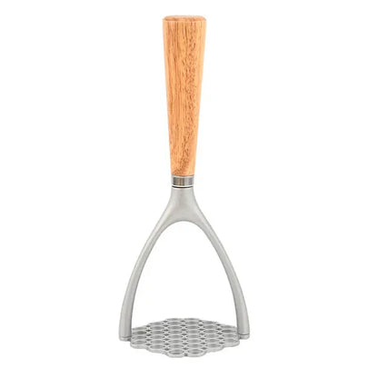 Aluminum Potato Masher & Meat Press - Wooden Handle Manual Kitchen Crusher & Garlic Masher