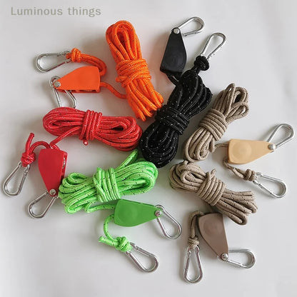 Camping Tent Reflective Windproof Rope – Adjustable Lanyard with Buckle & Pulley for Outdoor Equipment