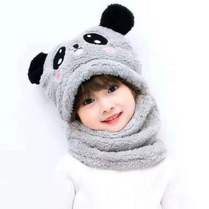Fashionable Autumn/Winter Children's Cartoon Scarf & Hat Set - Double Layer Wool, Warm for Boys & Girls