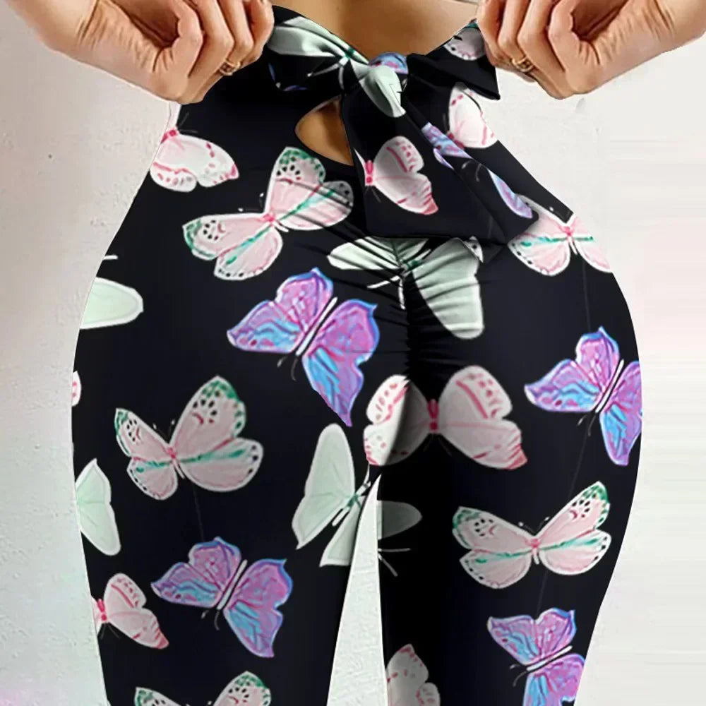 Women’s High Waist Butterfly Leggings – Bowknot Yoga Pants for Butt Lift & Fitness