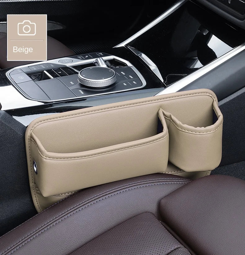 Leather Car Seat Gap Organizer – Multifunctional Crevice Filler with Cup Holder & Side Storage Pocket for Car Interior