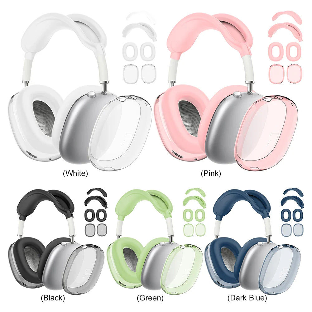 4-in-1 Clear Silicone & TPU Shockproof Protective Cover Set for AirPods Max – Ear Pads, Ear Cups, Headband, and Ear Cushion Protector