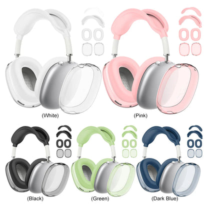 4-in-1 Clear Silicone & TPU Shockproof Protective Cover Set for AirPods Max – Ear Pads, Ear Cups, Headband, and Ear Cushion Protector