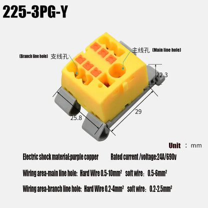 Compact Push-In Wire Connector Terminal Block – Fixed Modular Multi-Link Splicing 1-In Multiple-Out Lighting Connector 225 Series