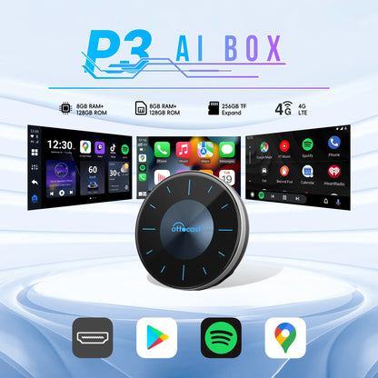 OttoAIBOX P3 CarPlay AI Box — Wireless Android Auto & Mini HDMI TV Box for Toyota, Kia, Hyundai, VW Car Accessories
