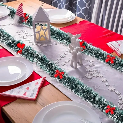 Christmas Bow Tinsel Ribbon Garland – Green Ribbon for Tree, Wreath & Holiday Decor