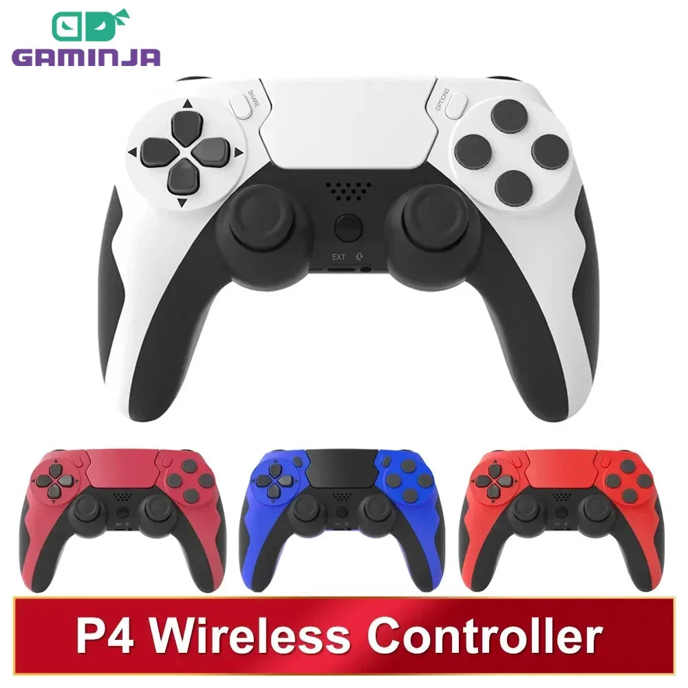 GAMINJA Wireless Bluetooth Controller Gamepad - Double Vibration, 6-Axis Joypad, Touchpad, Microphone and Earphone Port for PS4, PS3, PC