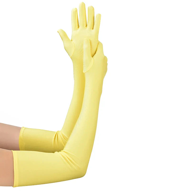 52CM Women’s Elegant Spandex Long Gloves – Thin Soft Stretch Sun Protection Gloves for Stage Performance, Driving, Riding & Cosplay Party Wear
