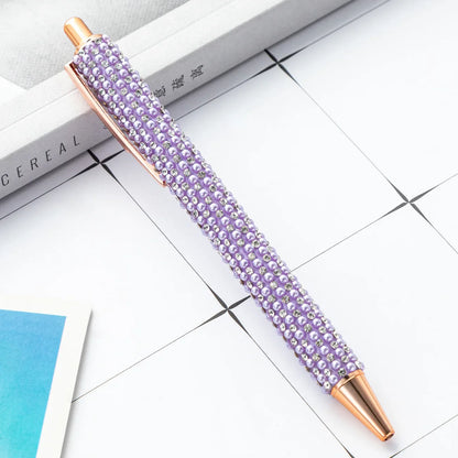 Lytwtw Pearl Rhinestone Ballpoint Pen – Luxury Rose Gold Metal Pen for Wedding, School & Office Supplies
