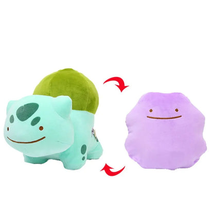 20cm Pokemon Reversible Plush Pillow – Ditto to Bulbasaur Transforming Cartoon Doll Cushion for Kids