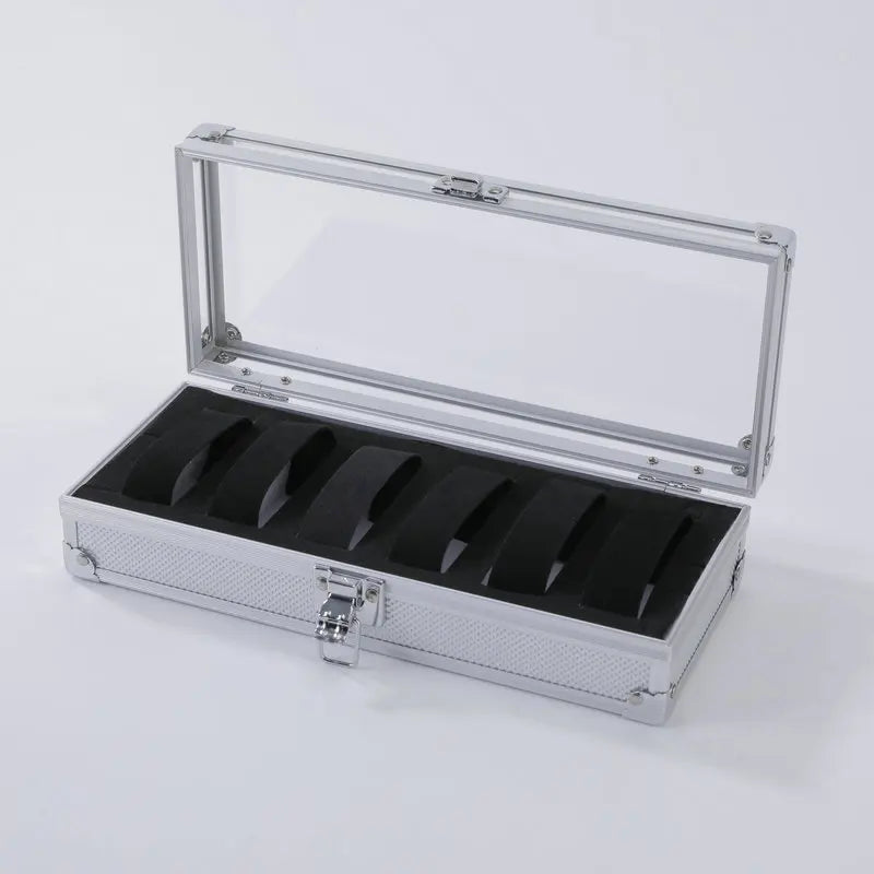 Aluminium Watch Storage Box — 12-Slot Jewelry Display Case with Suede Interior