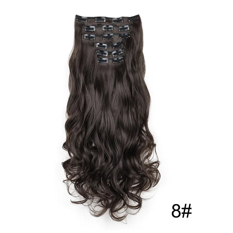 24-Inch 16 Clips-in Hair Extensions – Long Straight Synthetic Blonde & Black Hairpieces, Heat Resistant for Daily Use