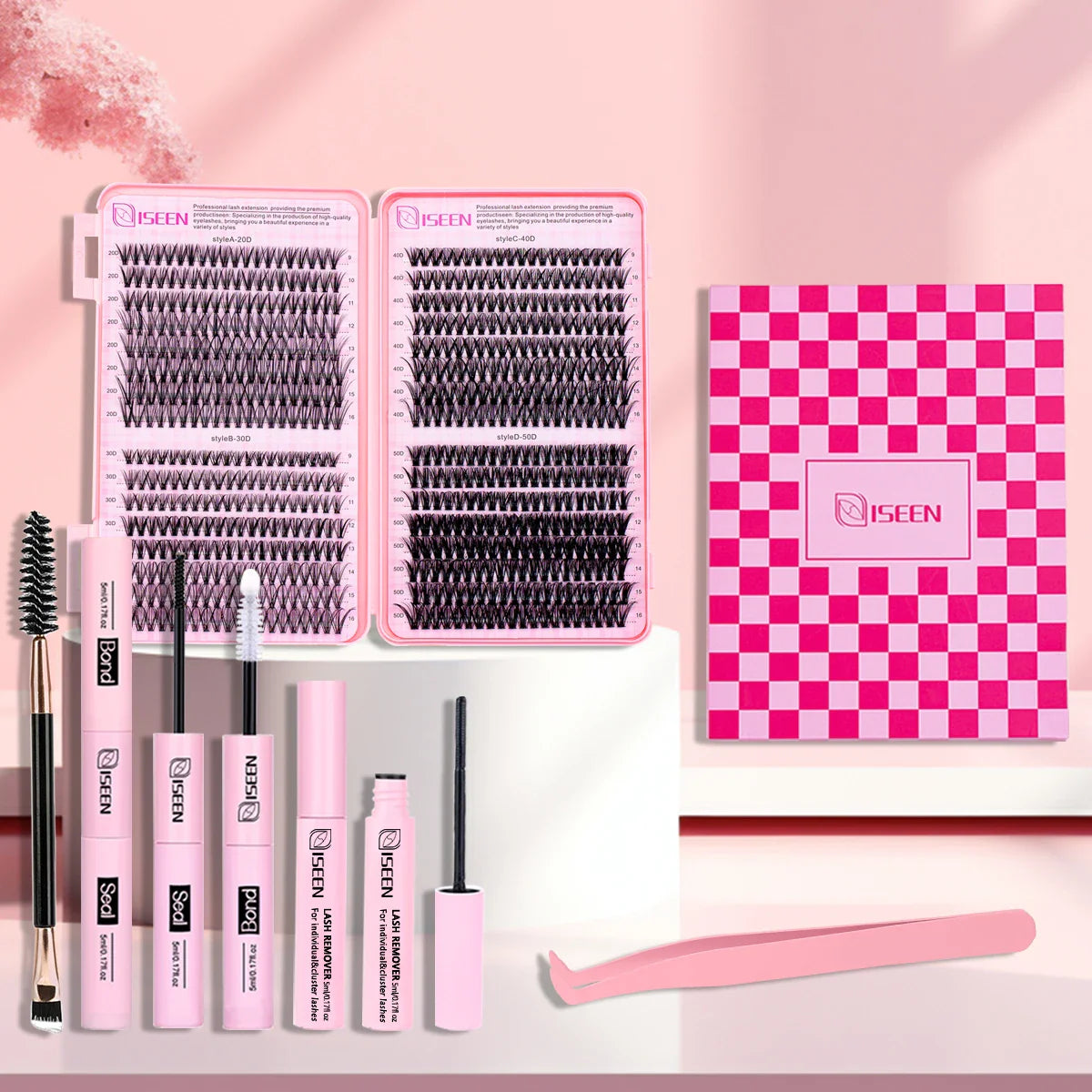 DIY Segmented False Eyelash Set – Large Capacity Cluster Lash Book with Glue, Remover, Tweezers, Brush & Festival Gift