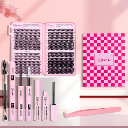 DIY Segmented False Eyelash Set – Large Capacity Cluster Lash Book with Glue, Remover, Tweezers, Brush & Festival Gift