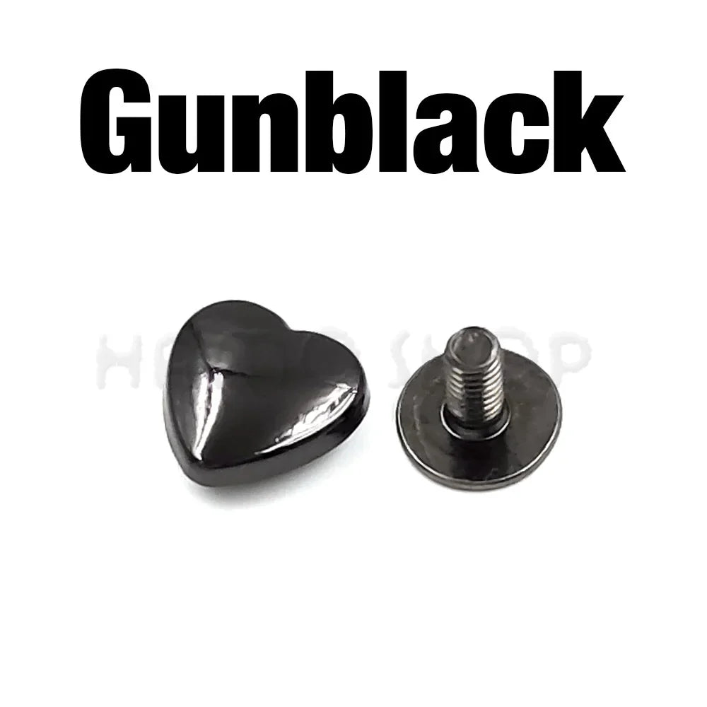 10 Set Heart-Shaped Metal Screwback Rivets 10/14mm – Screw Studs for Leathercraft, Garments, Belts & Bags