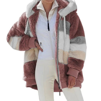 Oversized Jacket for Women – 2023 Autumn Winter Warm Plush Hooded Coat, Loose Fit Streetwear with Pockets