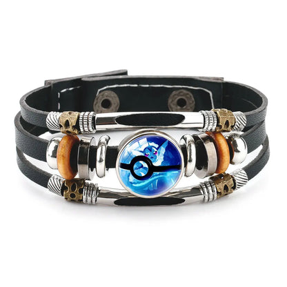 20cm Pikachu Mega Stone Cowhide Bracelet – Anime Cosplay Adjustable Wristband with Glass Cabochon