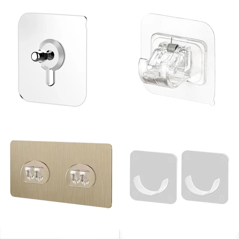 Strong Non-Marking Adhesive Patch Hook - Non-Punching Transparent Wall Hanging Shelf Buckle, No-Nail Auxiliary Patch