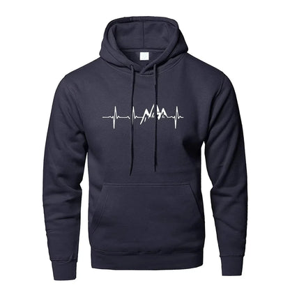 Mountain Heartbeat Hoodie – Teen Sweatshirt, Autumn Long Sleeve Hooded Sportswear in Black & Gray