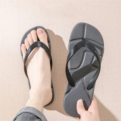 Men’s Black Massage Flip Flops – Big Size 50 Non-Slip Casual Beach Slides, Fashion Comfort Slippers for Outdoor & Home Use