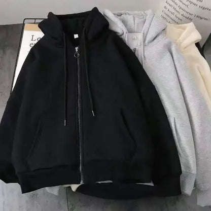 Women's Y2K Fleece Zipper Hoodie – Loose Fit Streetwear Punk Sweatshirt | Trendy Hip Hop Couple Style