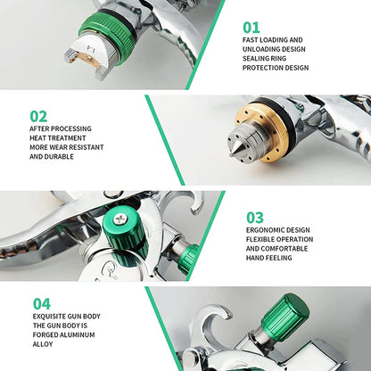 HVLP Professional Spray Gun – 1.4/1.7/2.0/2.5mm Steel Nozzle Gravity Gun for Car Paint | Portable DIY Spray Paint Kit