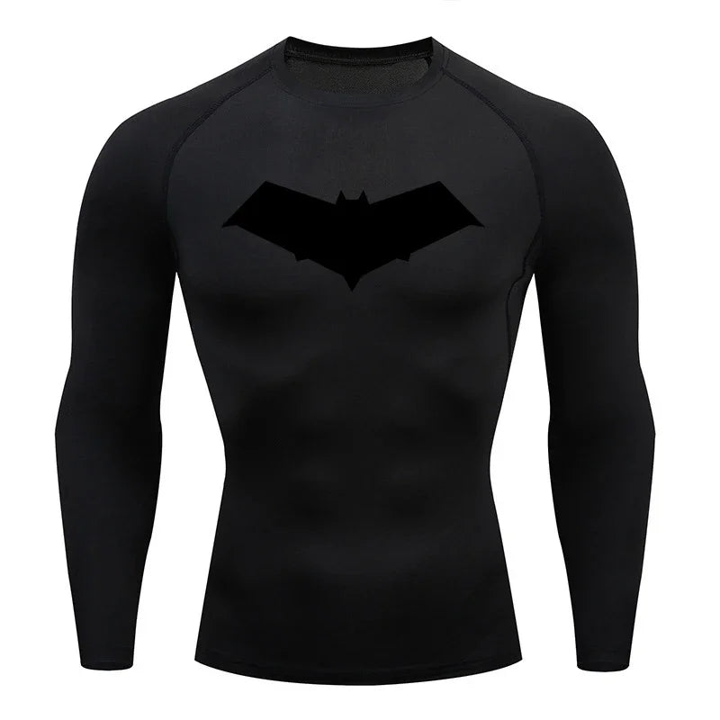 Men’s Summer Casual Compression T-Shirt — Quick-Dry Bat Print Fitness, Gym, MMA Rashguard Workout Tee