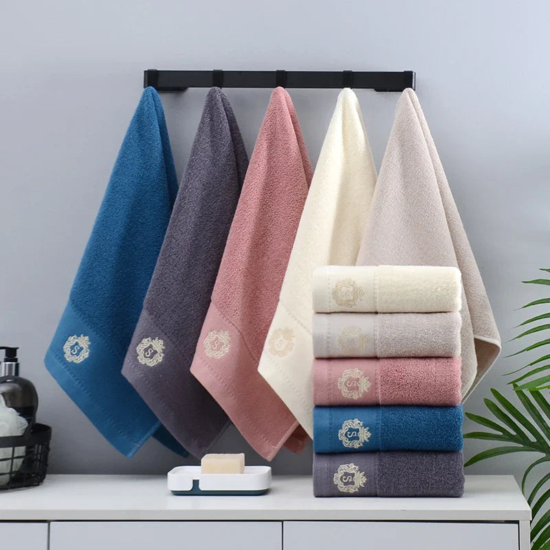 1/5/10PCS Cotton Towels Set – Hand Face Bath Towels 35x75cm & 70x140cm Soft Absorbent Sports Gift Towels Blue White